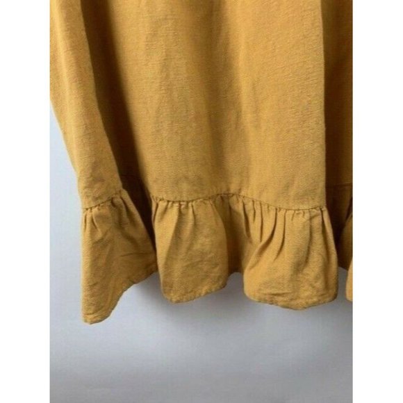 Bobeau Womens Size Small Short Sleeve Top Gold Color V Neck Ruffle Bottom - Picture 2 of 5